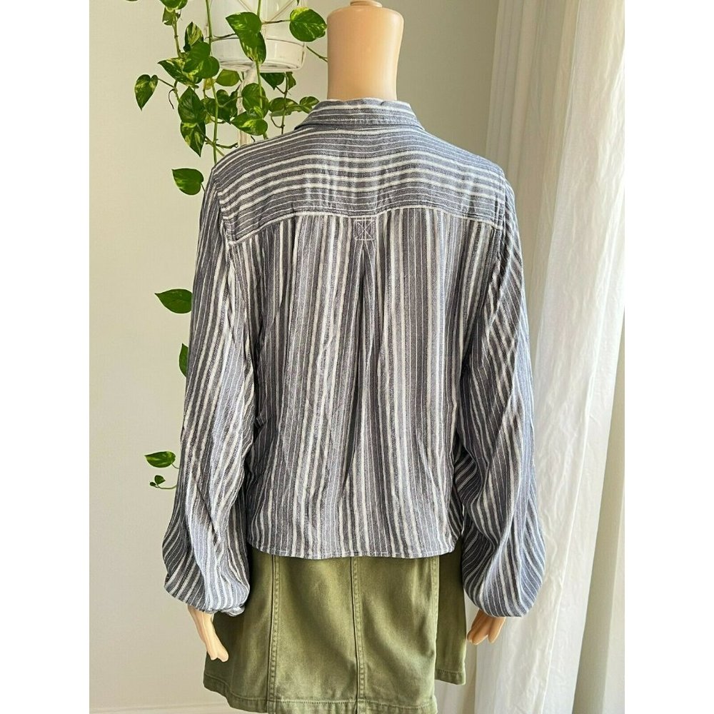 AMERICAN EAGLE OUTFITTERS  Button Front Tie Waist Stripe Gray White Small - Picture 5 of 12